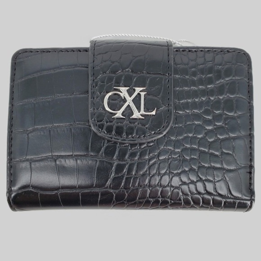 CXL by Christian Lacroix Forestis Croco Bi Fold Wallet Black Faux Leather